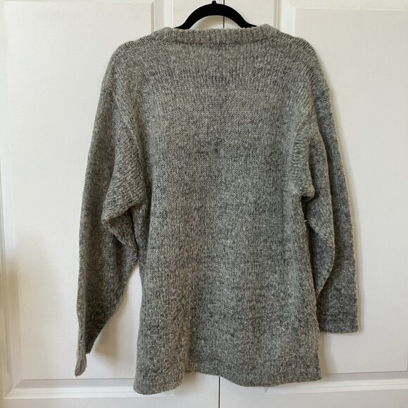 Vintage Vicsin Sweater Womens M Gray Floral Mohair Blend Boho Oversized Granny - Picture 7 of 9